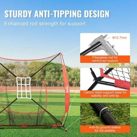 7x7 Baseball Softball Practice Net Portable Baseball Training Net for Hitting Catching Pitching Backstop Baseball Equipment with Bow Frame Carry Bag Strike