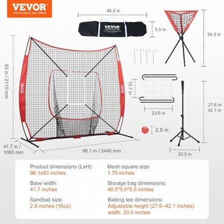 7x7 Baseball Softball Practice Net Portable Baseball Training Net for Hitting Catching Pitching Backstop Baseball Equipment with Bow Frame Carry Bag Strike