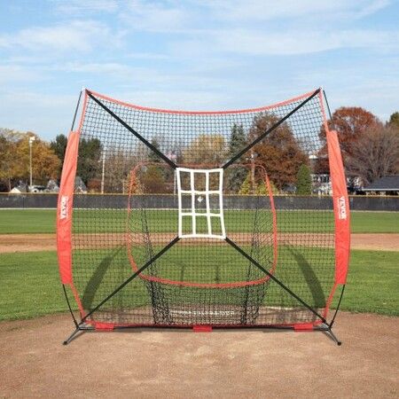 7x7 Baseball Softball Practice Net Portable Baseball Training Net for Hitting Catching Pitching Backstop Baseball Equipment with Bow Frame Carry Bag Strike