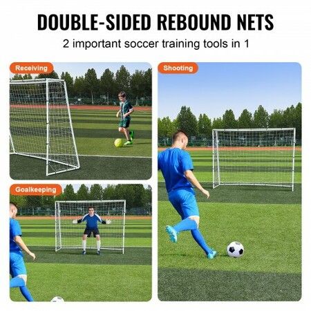 Soccer Rebound Trainer 8x6FT Iron Soccer Training Equipment Sports Football Rebounder Wall with Double-Sided Rebounding Net & Goal Perfect