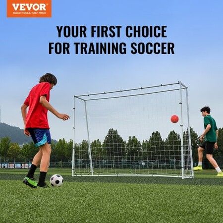 Soccer Rebound Trainer 8x6FT Iron Soccer Training Equipment Sports Football Rebounder Wall with Double-Sided Rebounding Net & Goal Perfect