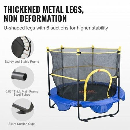 5FT Trampoline for Kids 60" Indoor Outdoor Trampoline with Safety Enclosure Net Basketball Hoop and Ocean Balls Mini Toddler Recreational Trampoline