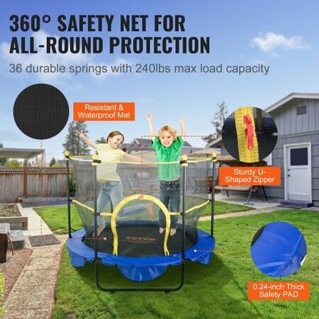 5FT Trampoline for Kids 60" Indoor Outdoor Trampoline with Safety Enclosure Net Basketball Hoop and Ocean Balls Mini Toddler Recreational Trampoline