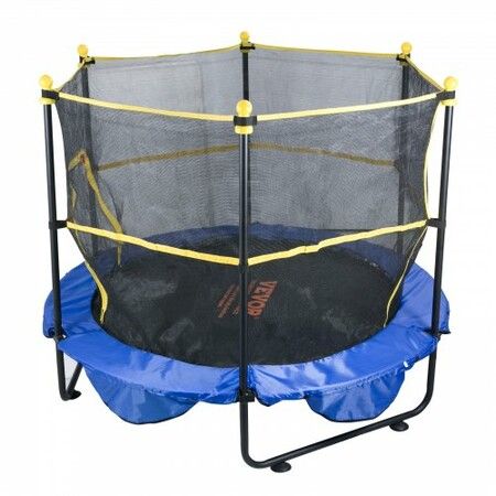 5FT Trampoline for Kids 60" Indoor Outdoor Trampoline with Safety Enclosure Net Basketball Hoop and Ocean Balls Mini Toddler Recreational Trampoline