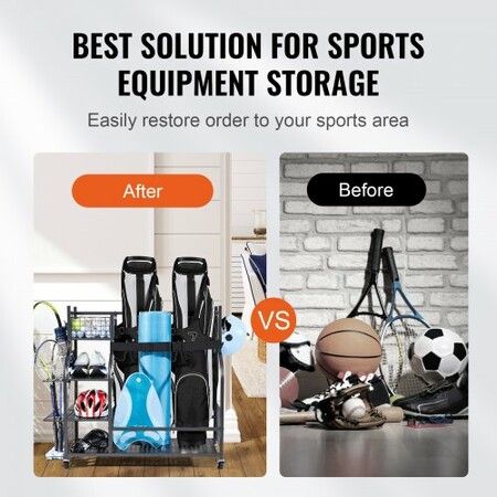 Golf Storage Garage Organizer 2 Golf Bag Stand Holder and Other Sports Equipment Storage Rack Rolling Ball Cart on Wheels Outdoor Sport Gear & Toy Storage