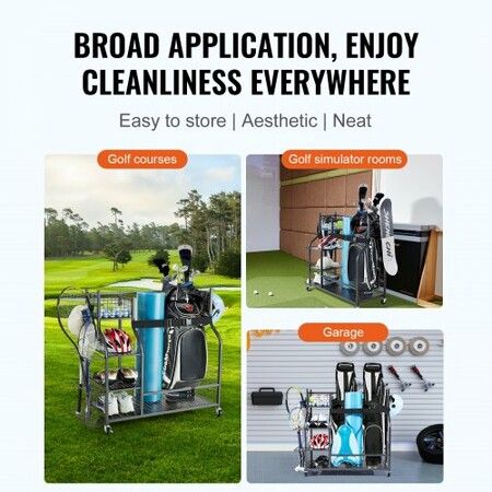 Golf Storage Garage Organizer 2 Golf Bag Stand Holder and Other Sports Equipment Storage Rack Rolling Ball Cart on Wheels Outdoor Sport Gear & Toy Storage