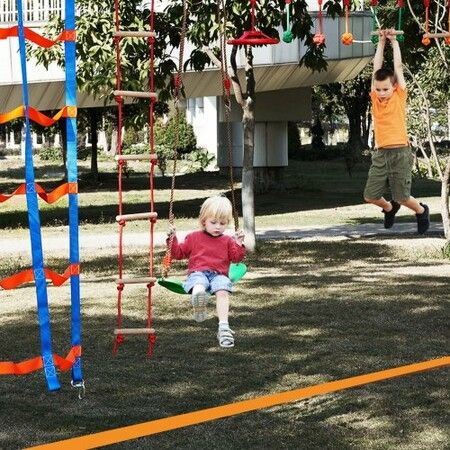 Ninja Warrior Obstacle Course for Kids 15.24 m Weatherproof Slacklines 500lbs Weight Capacity Monkey Line Outdoor Playset Equipment Backyard Toys