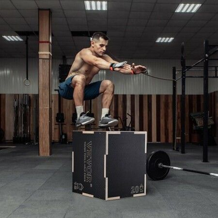 3 in 1 Plyometric Jump Box 20/18/16 Inch Wooden Plyo Box Platform & Jumping Agility Box Anti-Slip Fitness Exercise Step Up Box for Home Gym Training