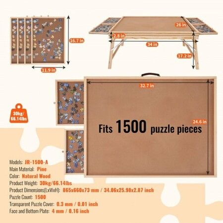 1500 Piece Puzzle Table with Folding Legs 4 Drawers and Cover Wooden Jigsaw Puzzle Plateau Puzzle Accessories Board for Adults Puzzle Organizer Storage