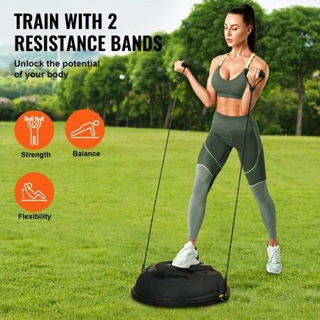 Half Exercise Ball Trainer 26 inch Balance Ball Trainer 1500lbs Capacity Stability Ball Yoga Ball with Resistance Bands & Foot Pump Strength Fitness Ball