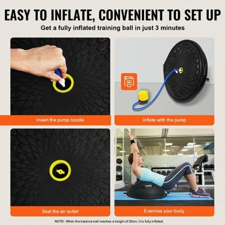 Half Exercise Ball Trainer 26 inch Balance Ball Trainer 1500lbs Capacity Stability Ball Yoga Ball with Resistance Bands & Foot Pump Strength Fitness Ball