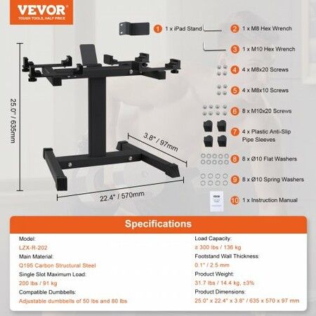 Adjustable Dumbbell Stand Home Fitness Rack and Stand with Media Rack Safe and Convenient Dumbbell Weight Holder Compact Dumbbell Storage Rack Perfect