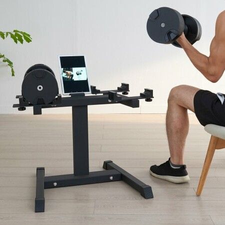 Adjustable Dumbbell Stand Home Fitness Rack and Stand with Media Rack Safe and Convenient Dumbbell Weight Holder Compact Dumbbell Storage Rack Perfect