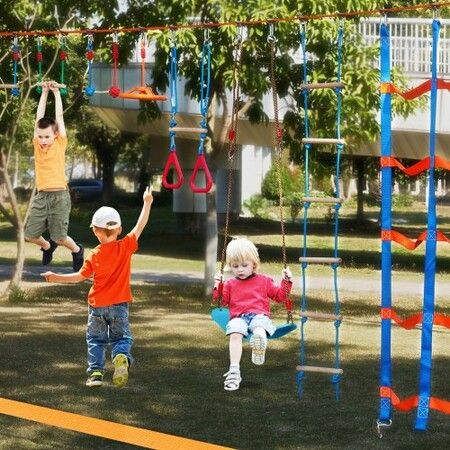 Ninja Warrior Obstacle Course for Kids 2 x 18.3 m Weatherproof Slacklines 500lbs Weight Capacity Monkey Line Outdoor Playset Equipment Backyard Toys