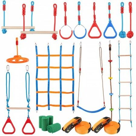 Ninja Warrior Obstacle Course for Kids 2 x 18.3 m Weatherproof Slacklines 500lbs Weight Capacity Monkey Line Outdoor Playset Equipment Backyard Toys