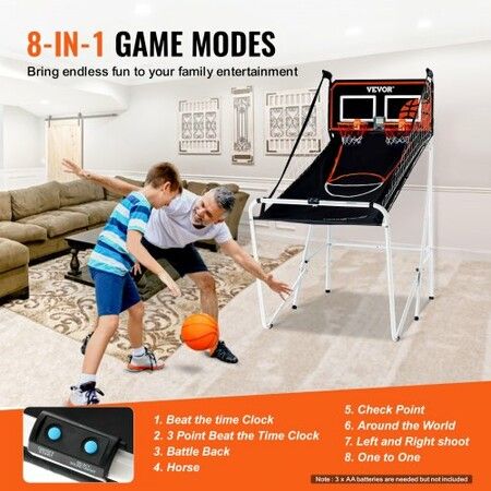 Foldable Basketball Arcade Game 2 Player Indoor Basketball Game Home Dual Shot Sport with 4 Balls 8 Game Modes LCD Electronic Scoreboard and Inflation Pump