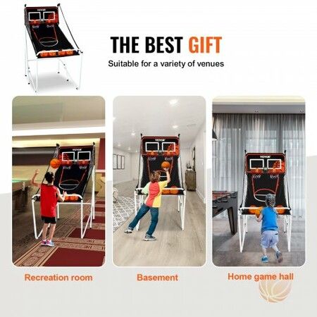 Foldable Basketball Arcade Game 2 Player Indoor Basketball Game Home Dual Shot Sport with 4 Balls 8 Game Modes LCD Electronic Scoreboard and Inflation Pump