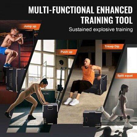 3 in 1 Plyometric Jump Box 24/20/16 Inch Wooden Plyo Box Platform & Jumping Agility Box Anti-Slip Fitness Exercise Step Up Box for Home Gym Training