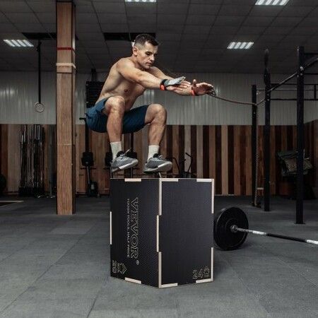 3 in 1 Plyometric Jump Box 24/20/16 Inch Wooden Plyo Box Platform & Jumping Agility Box Anti-Slip Fitness Exercise Step Up Box for Home Gym Training