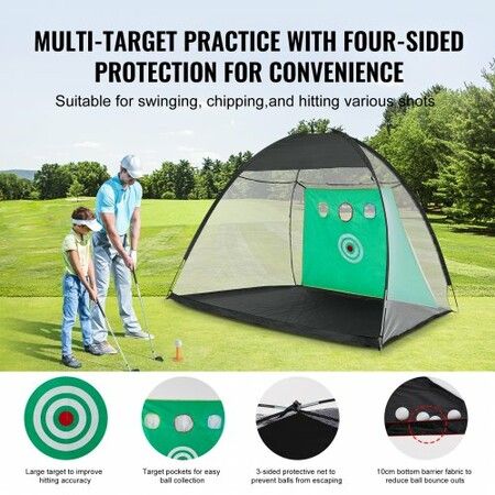 Golf Net 10x7ft All in 1 Practice Net Indoor Outdoor Home Golf Swing Training Golf Hitting Aid Net with Target/Turf Mats/Balls/Tee/Golf Club/Bag