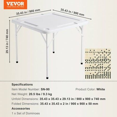 Mahjong Table Square 4 Player Folding Card Table with 4 Cup Holders & 4 Chip Trays Portable Domino Game Table with 1 Set of Dominoes