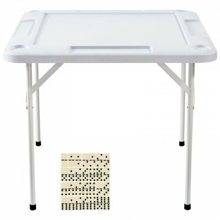 Mahjong Table Square 4 Player Folding Card Table with 4 Cup Holders & 4 Chip Trays Portable Domino Game Table with 1 Set of Dominoes