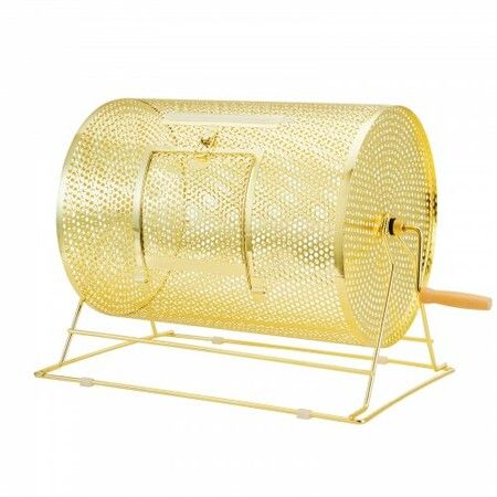 Raffle Drum 16.1 x Ø12 inch Brass Plated Raffle Ticket Spinning Cage Holds 5000 Tickets or 200 Ping Pong Balls Metal Lottery Spinning Drawing with Wooden