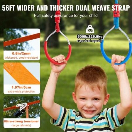 Ninja Warrior Obstacle Course for Kids 2 x 17m Weatherproof Slacklines 227kg Weight Capacity Monkey Line Outdoor Playset Equipment Backyard Toys