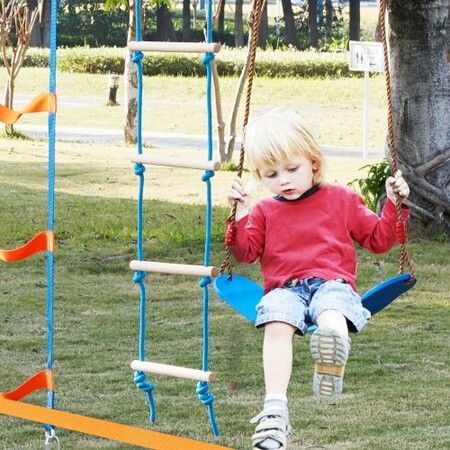 Ninja Warrior Obstacle Course for Kids 2 x 17m Weatherproof Slacklines 227kg Weight Capacity Monkey Line Outdoor Playset Equipment Backyard Toys