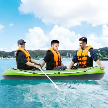 Inflatable Boat 3-Person Inflatable Fishing Boat Strong PVC Portable Boat Raft Kayak 1158 mm Aluminum Oars High-Output Pump Fishing Rod Holders