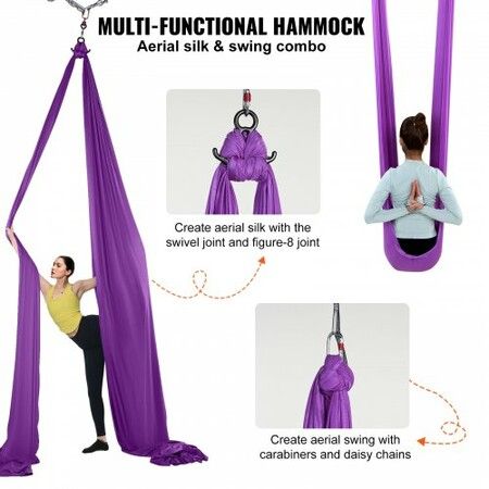 Aerial Silk & Yoga Swing 8 m Length Aerial Yoga Hammock Kit with 100gsm Nylon Fabric Full Rigging Hardware & Easy Set-up Guide Antigravity Flying