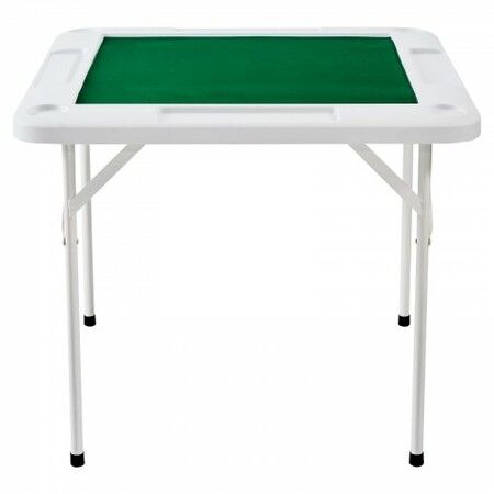 Mahjong Table 4 Player Folding Domino Table with Wear-Resistant Green Tabletop Portable Square Card Table with 4 Cup Holders & 4 Chip Trays