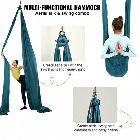 Aerial Silk & Yoga Swing 8 m Length Aerial Yoga Hammock Kit with 100gsm Nylon Fabric Full Rigging Hardware & Easy Set-up Guide Antigravity Flying