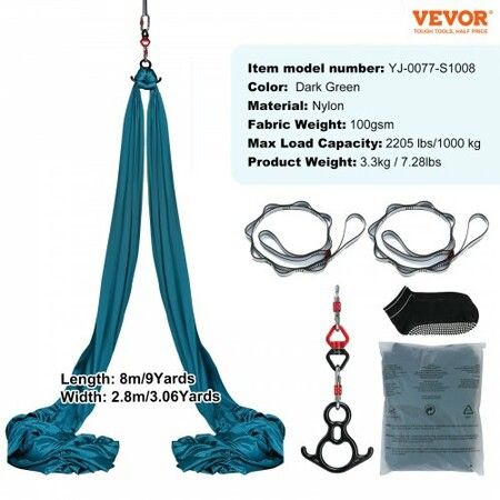 Aerial Silk & Yoga Swing 8 m Length Aerial Yoga Hammock Kit with 100gsm Nylon Fabric Full Rigging Hardware & Easy Set-up Guide Antigravity Flying