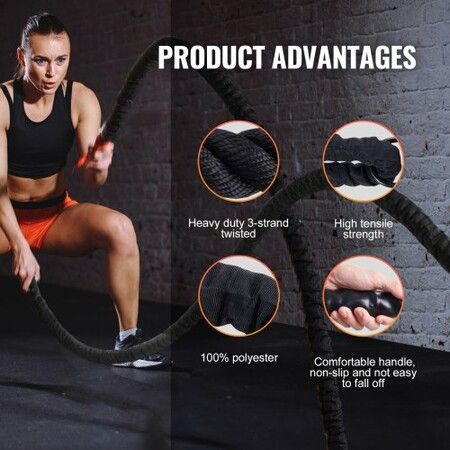 Battle Rope 1.5" 40Ft Gym Workout Strength Training Exercise Fitness Rope