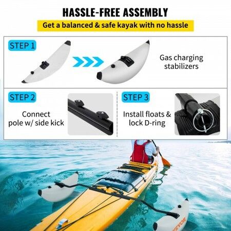 Kayak Outrigger Stabilizers 2 PCS PVC Inflatable Outrigger Float with Sidekick Arms Rod Standing Float Stabilizer System Kit for Kayaks Canoes Fishing Boat