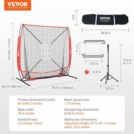 5x5 Baseball Softball Practice Net Portable Baseball Training Net for Hitting Batting Catching Pitching Backstop Baseball Equipment with Carry Bag