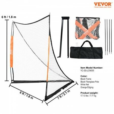 Lacrosse Goal 1.8mx1.8m Lacrosse Net Portable Lacrosse Goal with Carry Bag Fiberglass Rod Backyard Lacrosse Training Equipment Easy Setup Collegiat