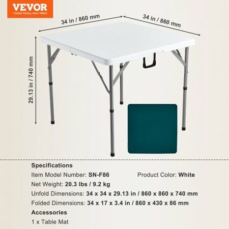 Mahjong Table Fold-in-Half 4 Player Card Table with Wear-Resistant Green Tabletop Portable Bi-Folding Square Domino Table with Carrying Handle