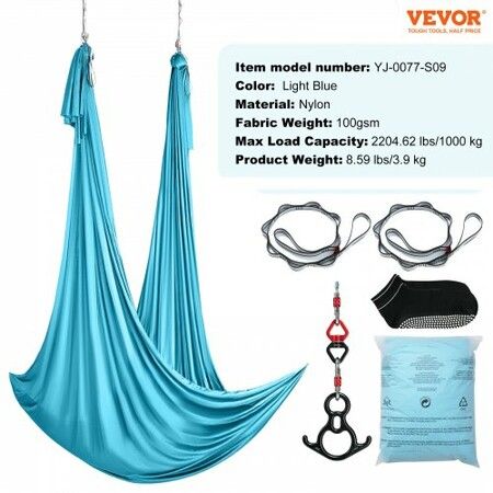 Aerial Silk & Yoga Swing 10 m Length Aerial Yoga Hammock Kit with 100gsm Nylon Fabric Full Rigging Hardware & Easy Set-up Guide Antigravity Flying