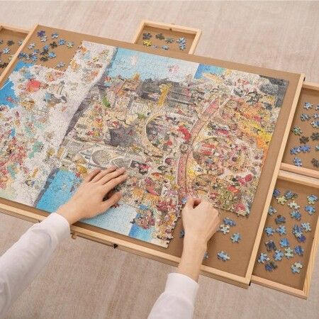 1500 Piece Puzzle Board with 6 Drawers and Cover Rotating Wooden Jigsaw Puzzle Plateau Portable Puzzle Accessories Puzzle Organizer & Puzzle Storage