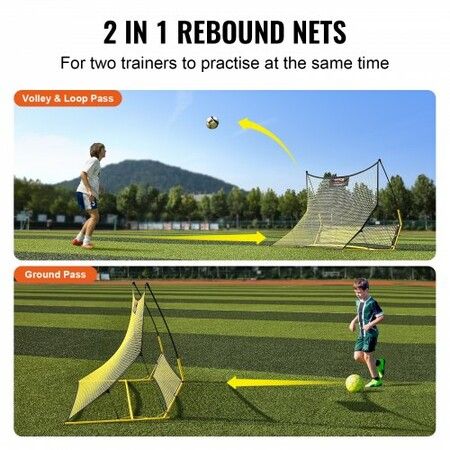 Soccer Trainer 2-IN-1 Portable Soccer Rebounder Net Iron Soccer Practice Equipment Sports Football Rebounder Wall with Portable Bag Perfect for Team Solo