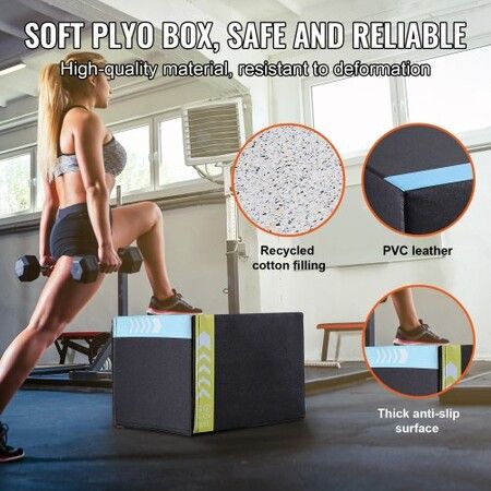 3 in 1 Plyometric Jump Box 16/14/12 Inch Cotton Plyo Box Platform & Jumping Agility Box Anti-Slip Fitness Exercise Step Up Box for Home Gym Training