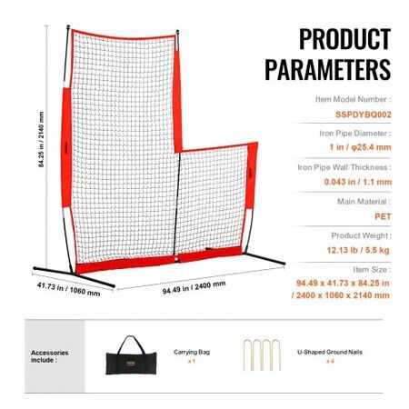 L Screen Baseball for Batting Cage 7x7 ft Baseball & Softball Safety Screen Body Protector Portable Batting Screen with Carry Bag & Ground Stakes Baseball