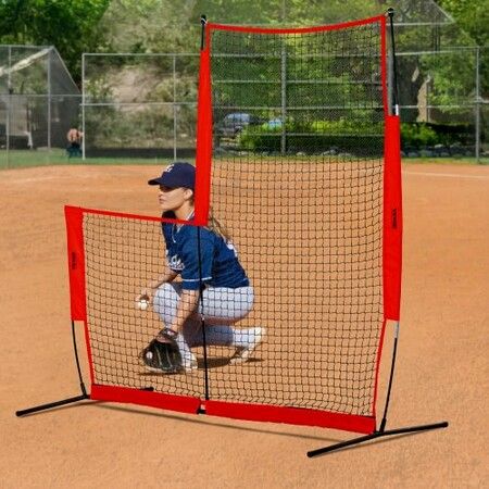 L Screen Baseball for Batting Cage 7x7 ft Baseball & Softball Safety Screen Body Protector Portable Batting Screen with Carry Bag & Ground Stakes Baseball