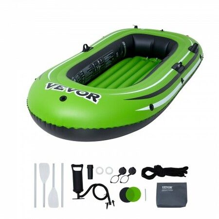 Inflatable Boat 2-Person Inflatable Fishing Boat Strong PVC Portable Boat Raft Kayak Includes 1158mm Aluminum Oars High-Output Pump and Fishing Rod Holders