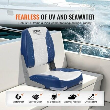 Boat Seat 480 mm Low Back Boat Seat Folding Boat Chair with Thickened Sponge Padding and Hinge Fold-Down Boat Captain Chair for Fishing Boat Sightseeing