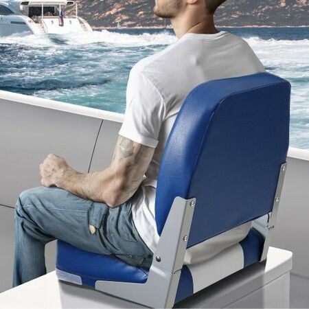 Boat Seat 480 mm Low Back Boat Seat Folding Boat Chair with Thickened Sponge Padding and Hinge Fold-Down Boat Captain Chair for Fishing Boat Sightseeing