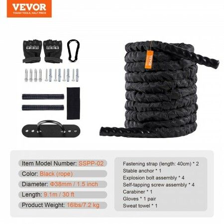 Battle Rope 1.5" 30Ft Gym Workout Strength Training Exercise Fitness Rope