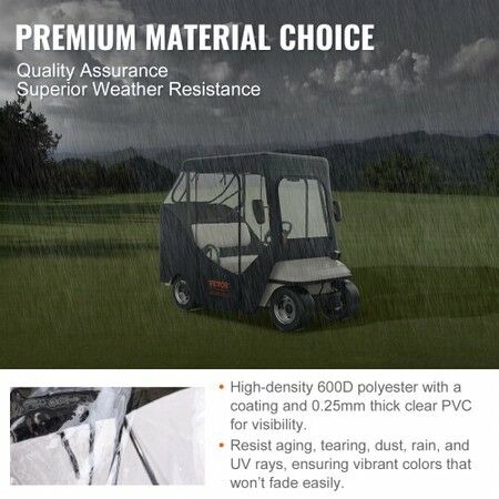 Golf Cart Enclosure 600D Polyester Driving Enclosure with 4-Sided Transparent Windows 2 Passenger Club Car Covers Universal Fits for Most Brand Carts